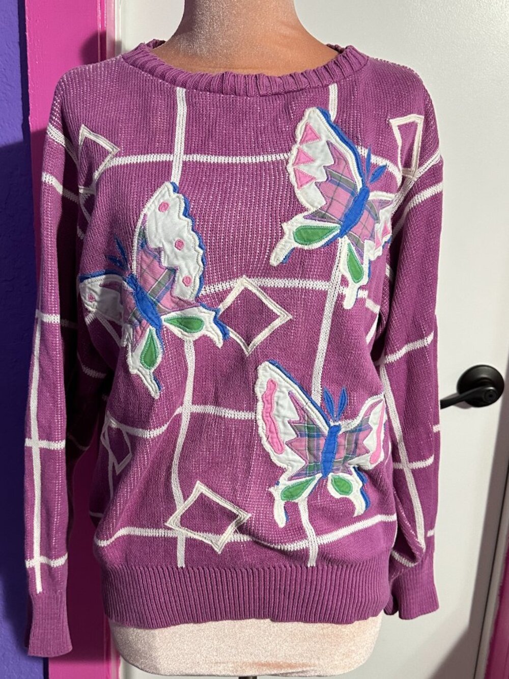 Sally Von Werlhof Vintage Womens Mauve Butterfly Jumper M